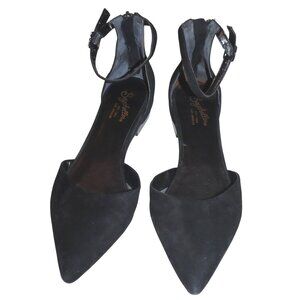 Seychelles Black Suede Ankle Strap d’Orsay Flats Downtown Minimalist Chic